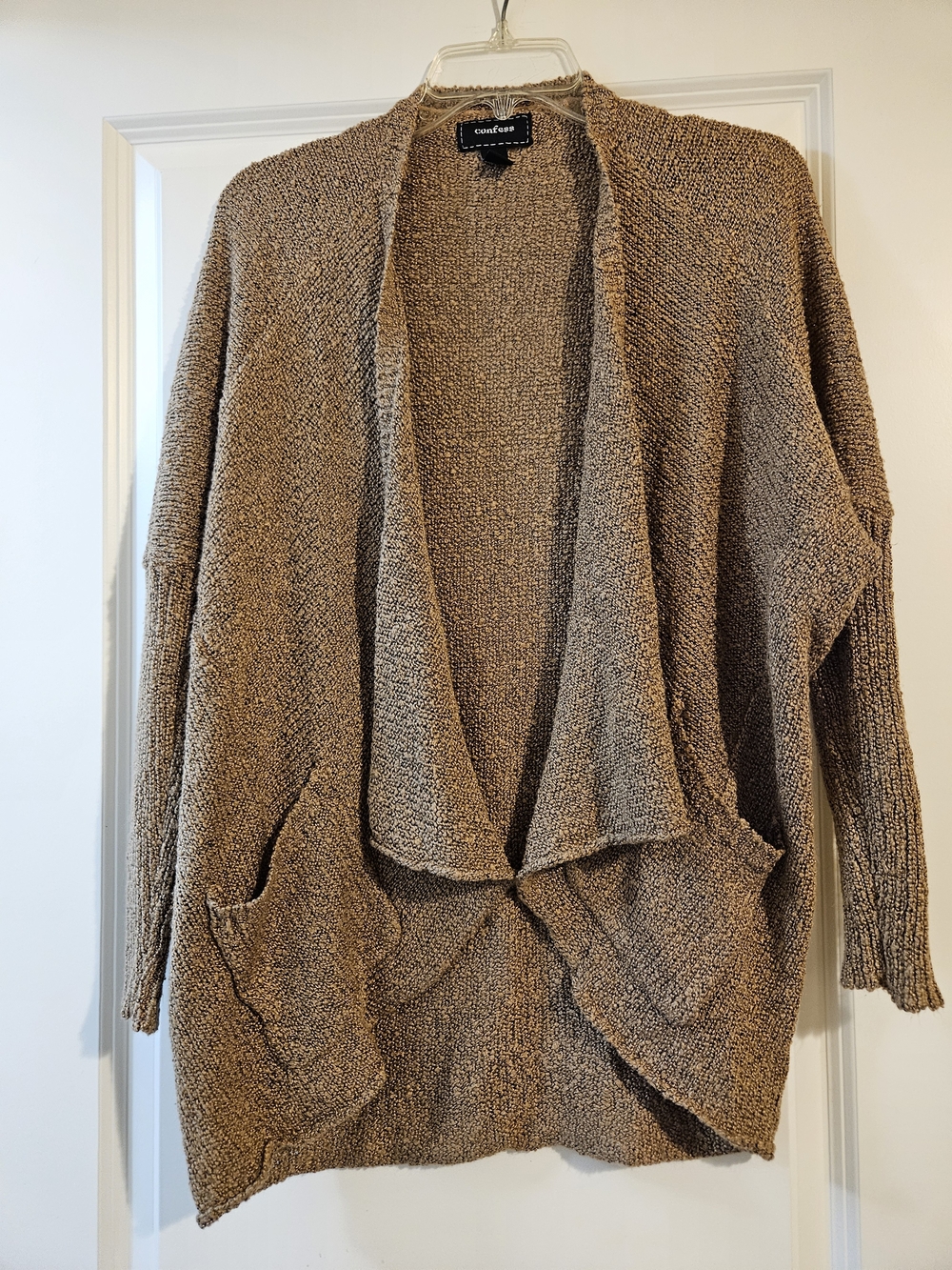 ConfessCozy Open-Front Cardigan in Tan